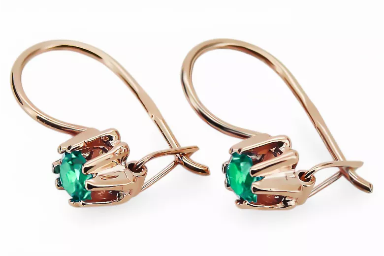 Earrings Vintage craft Emerald Original Vintage 14K Rose Gold vec053r